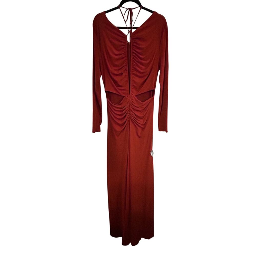 HALSTON $495 Baylee Rust Shirred Jersey Cutout Column Gown Size 12 - Picture 2 of 7